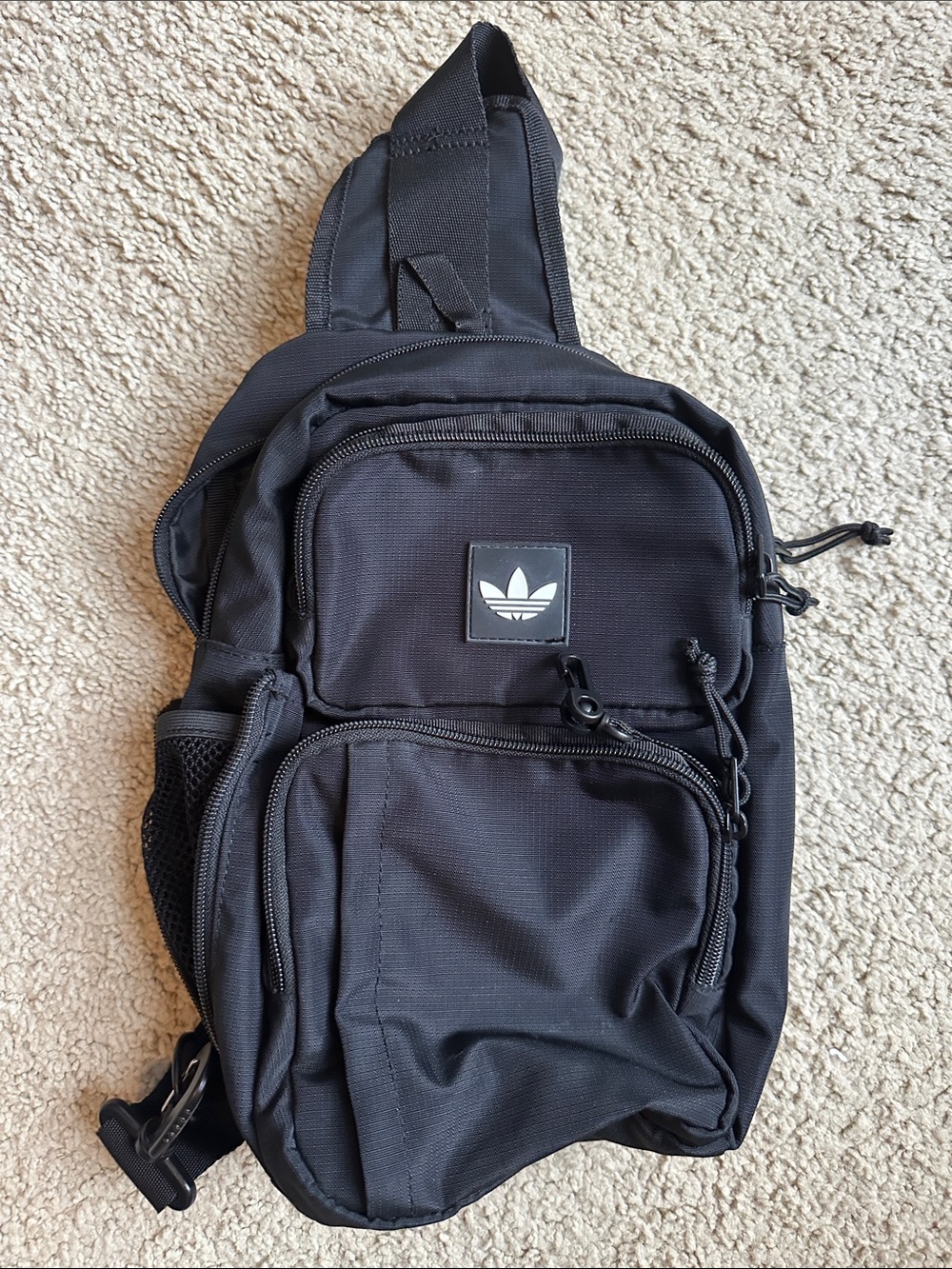 adidas Originals Black Crossbody Sling Bag with Trefoil Patch